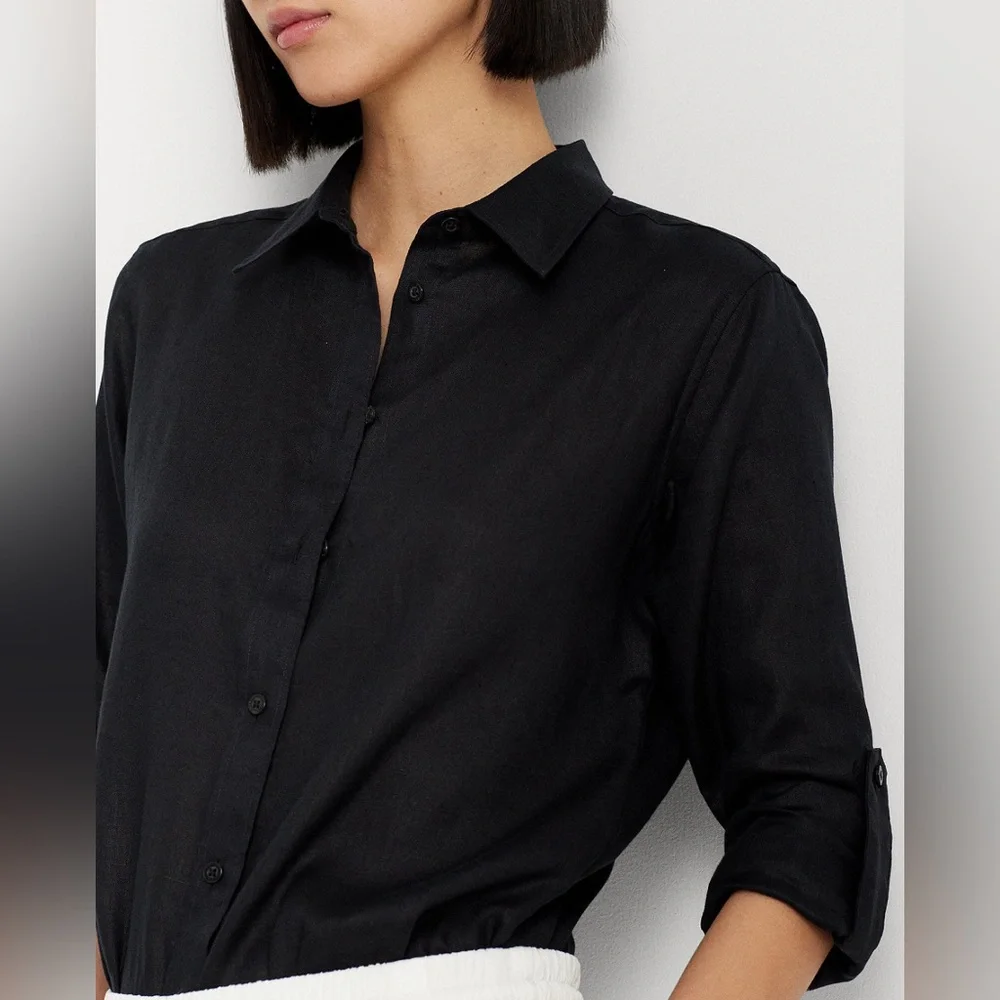 Lauren Ralph Lauren 100% Black Linen Shirt - Picture 1 of 8